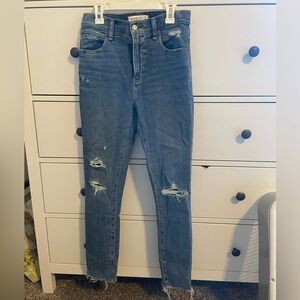 Abercrombie & Fitch Super Skinny Ankle High Rise Jeans with Distressed Details